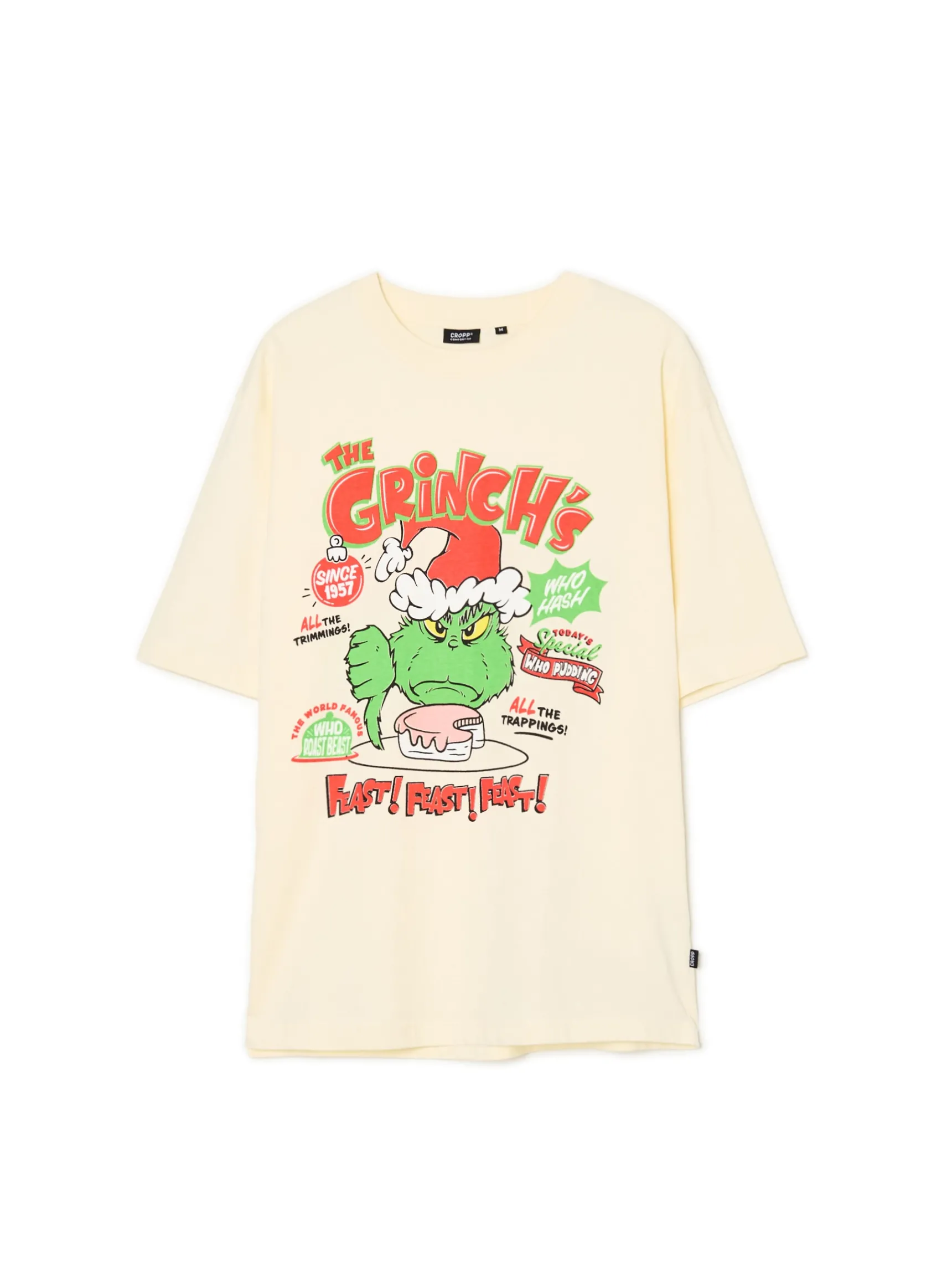 Online Cropp Świąteczny T-shirt z Grinchem kremowy
