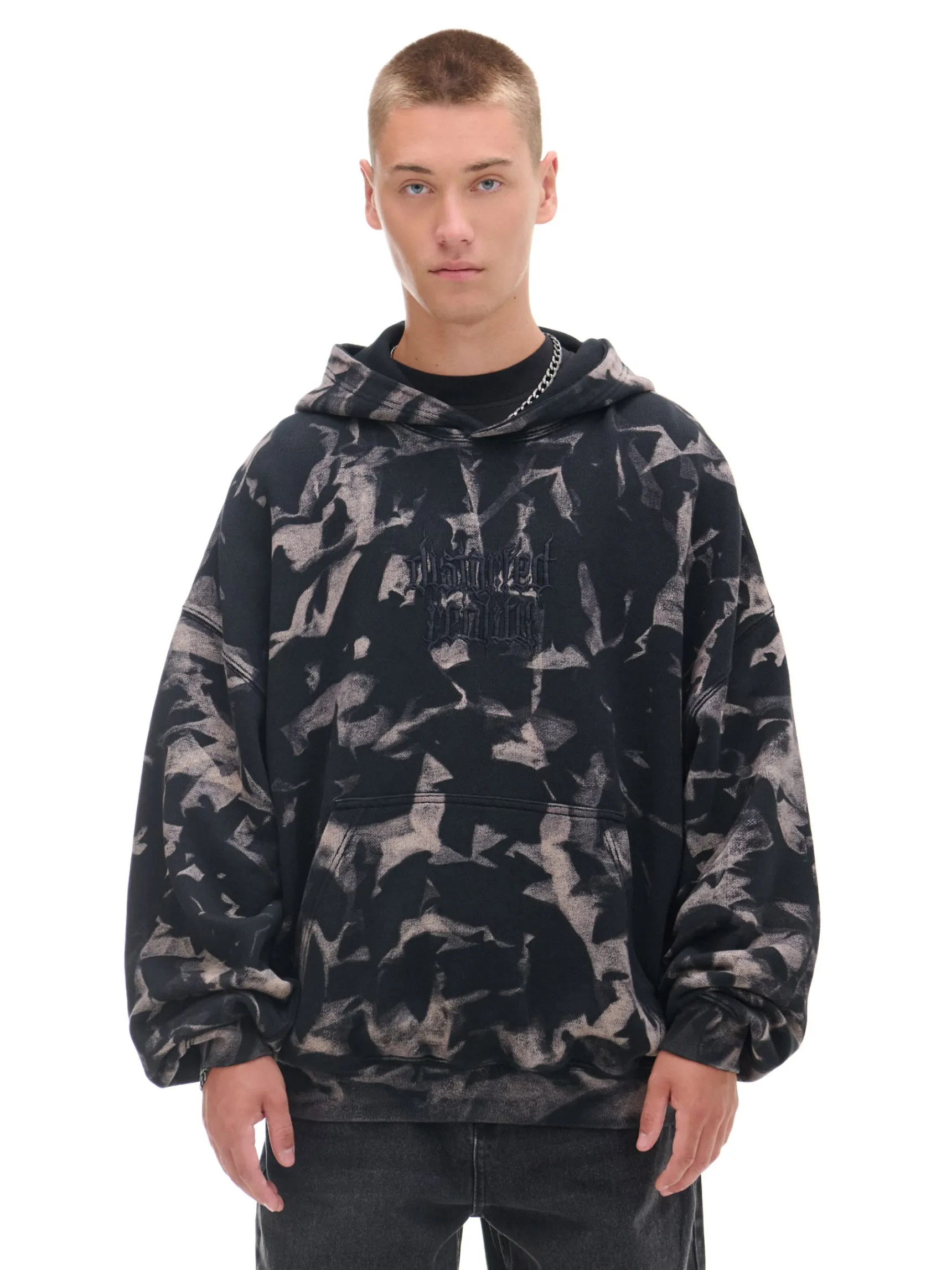 Clearance Cropp Wzorzysta bluza z kapturem z naszywką szary