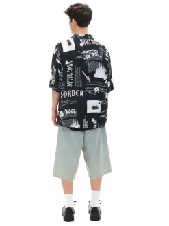 Clearance Cropp Wzorzysta koszula z kołnierzykiem czarny
