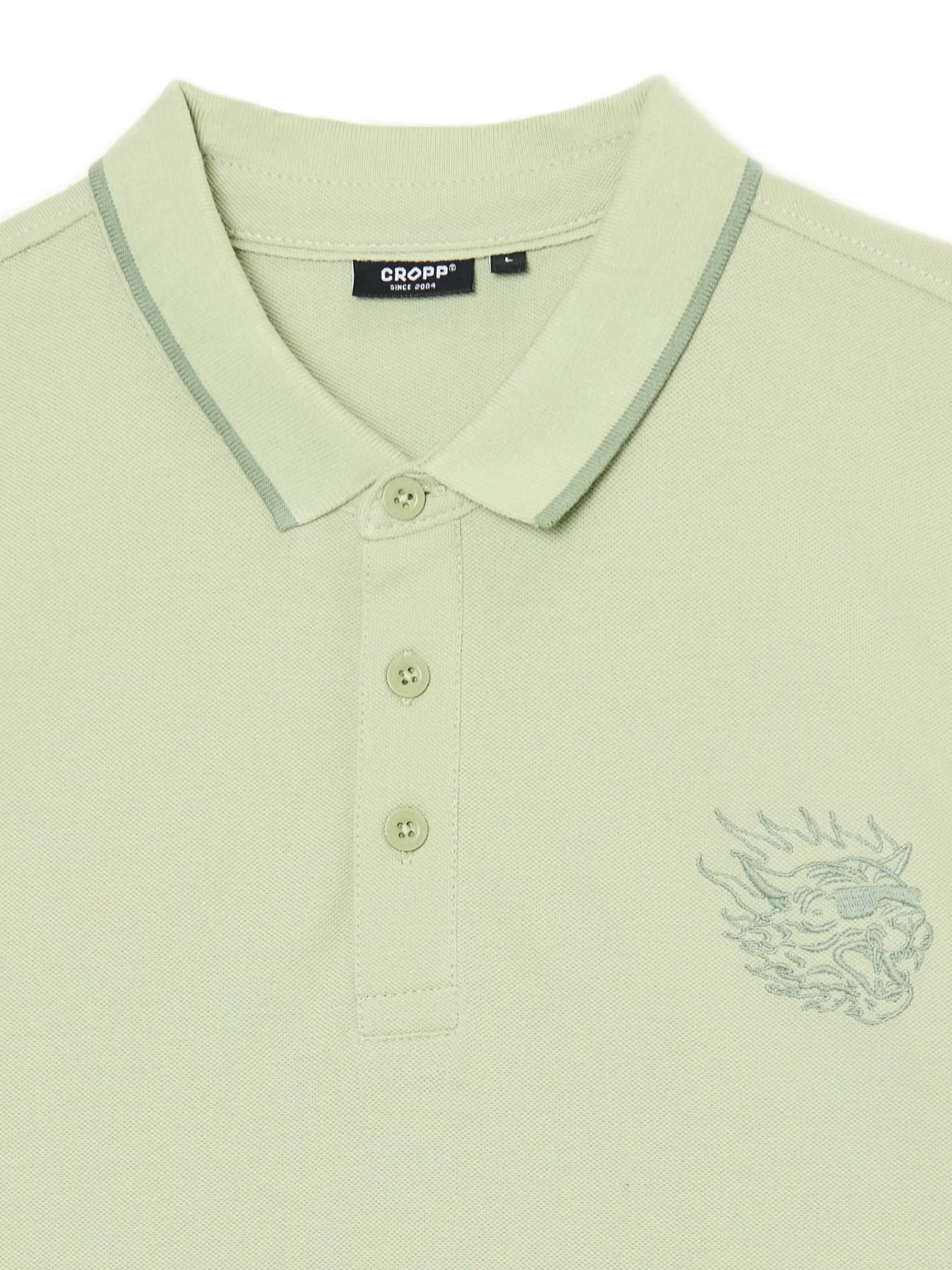 Sale Cropp Zielona koszulka polo z haftem zielony