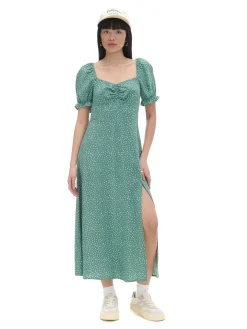 Fashion Cropp Zielona sukienka midi w stokrotki niebieski