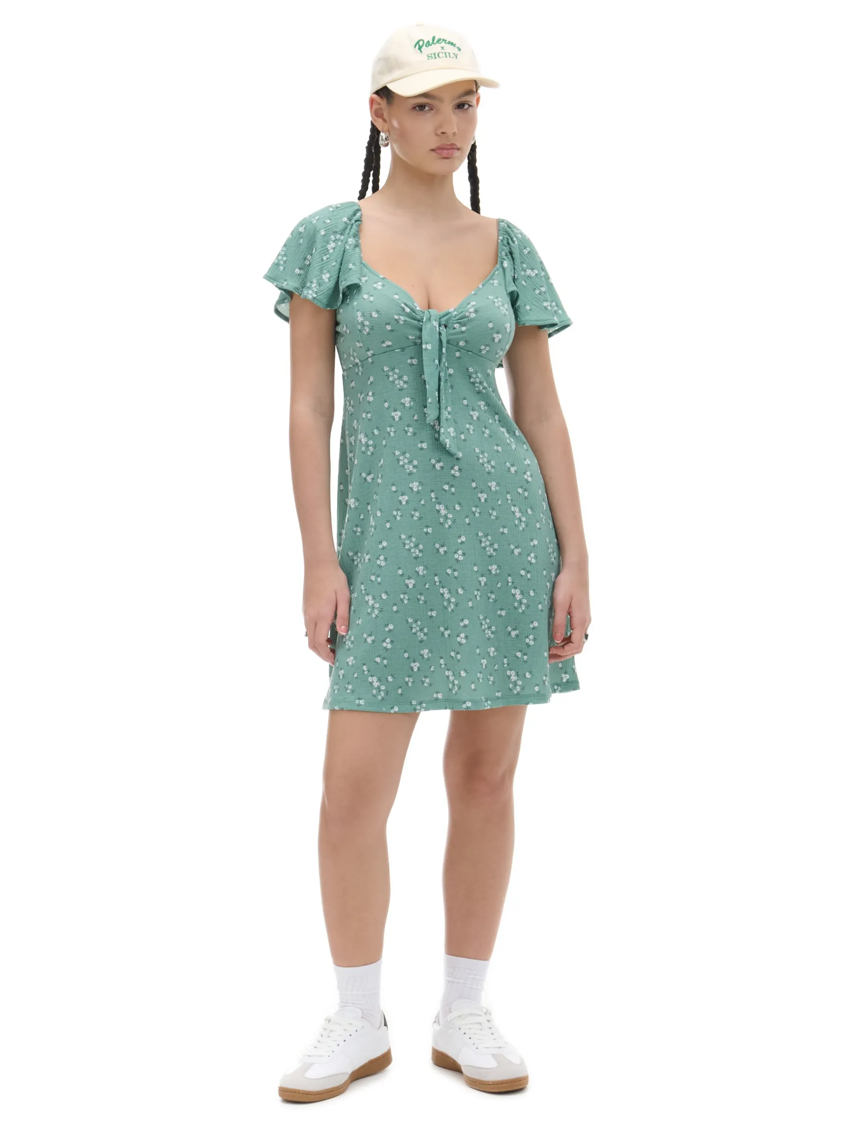 New Cropp Zielona sukienka mini w stokrotki zielony