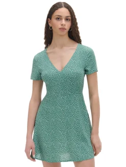 Best Cropp Zielona sukienka mini w stokrotki niebieski