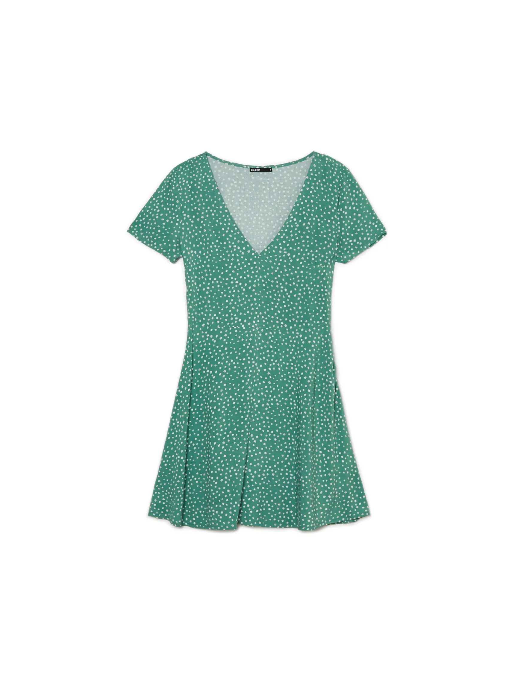 Best Cropp Zielona sukienka mini w stokrotki niebieski