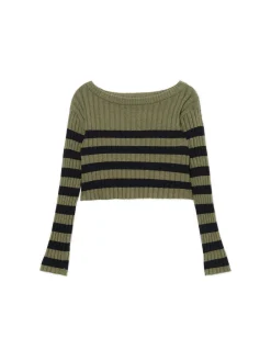 Discount Cropp sweter w czarne paski zielony